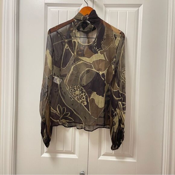 Escada Olive Multicolour 100% Silk Ruffle Blouse - EU 34 - Picture 4 of 16